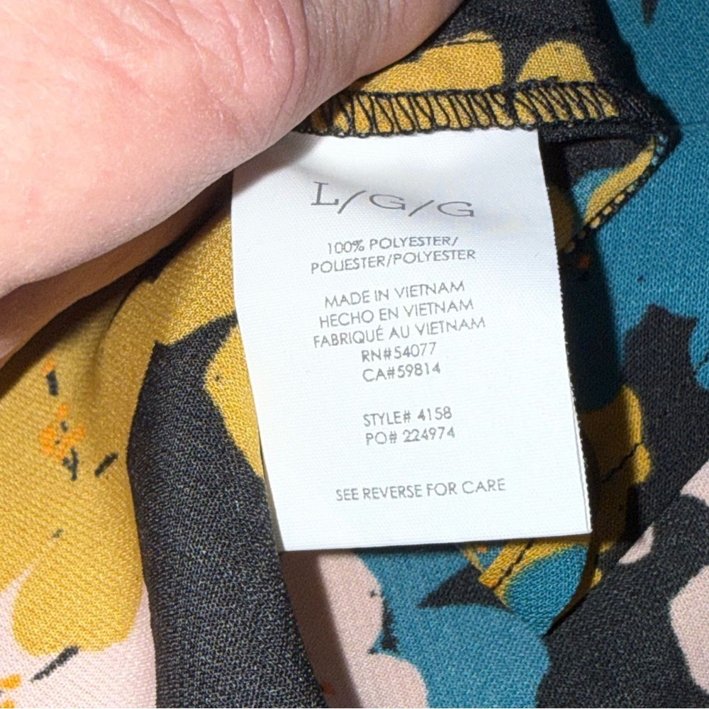 CAbi Floral Button Front Tunic Blouse Teal Yellow Pink Long Sleeve L - Picture 6 of 8